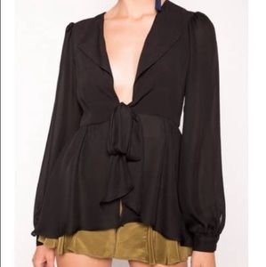 STONE COLD FOX Black sheer tie in the front blouse